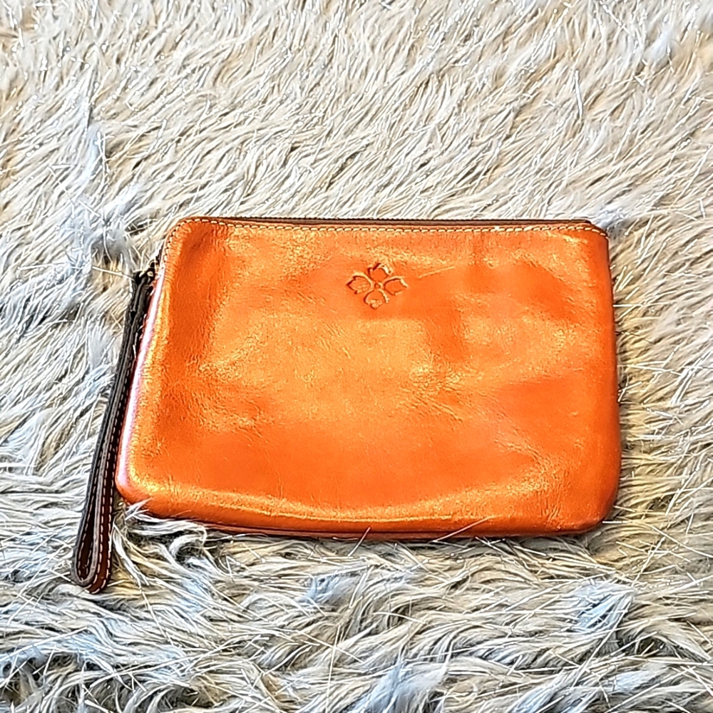 Patricia Nash leather large clutch purse in whiskey brown.